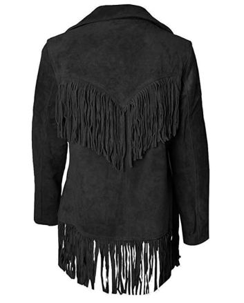 Pure Black Cowgirl Leather Jacket With Frings