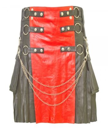 Black Leather Kilt with Red Apron