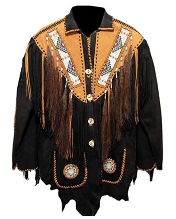  Classyak Men's Western Cowboy Beaded Real & Suede Leather Jacket 