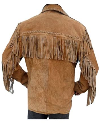  Classyak Western Leather Coat, Fringes on Front, Back, Sholders & Sleeves 