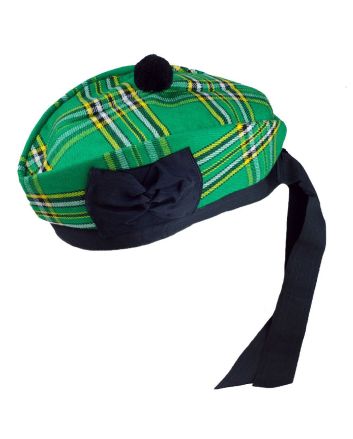 Irish Glengarry with Black Pompom Wool Scottish Kilt Hat