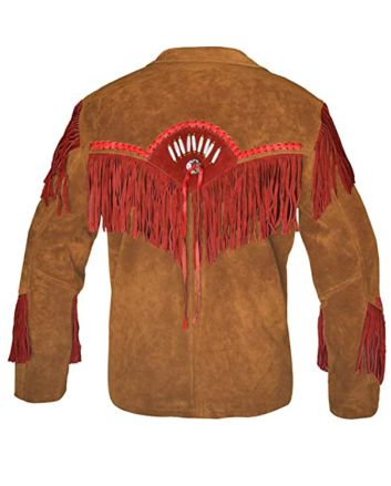 High Quality Cowboy Leather Jacket With Frings And Beads