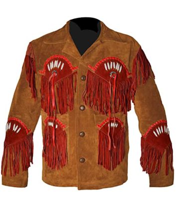 High Quality Cowboy Leather Jacket With Frings And Beads