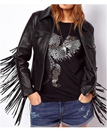 Hot Women Suede Leather Jacket Western Fringes Beads
