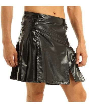 Leather Gladiator Pleated Split Kilt Scottish Skirt