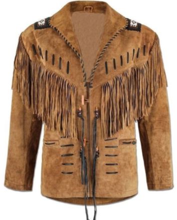 Men Brown Suede  Cowboy Leather Jacket With Fringe