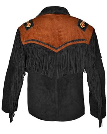 Genuine Cowboy Leather Jacket coat with fringe bones and beads for sale
