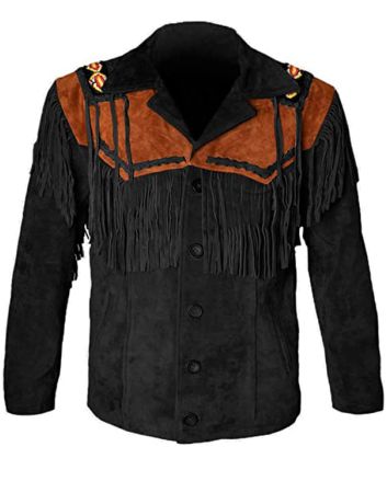 Genuine Cowboy Leather Jacket coat with fringe bones and beads for sale