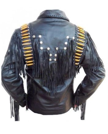 Men Western Real Leather Jacket Wear Fringes Beads