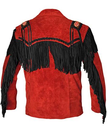 New Mens Leather Western Jacket With Black Frings