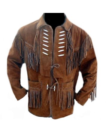 Overland Native Western Suede Leather Cowboy Fringe Bead Coat Jacket