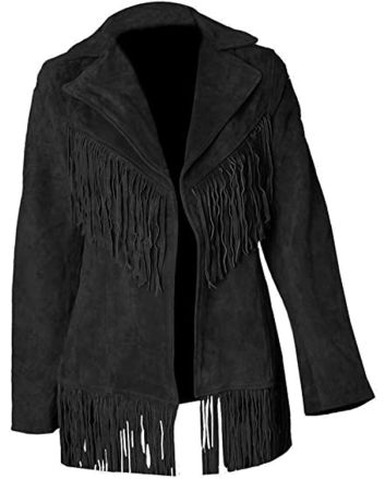 Pure Black Cowgirl Leather Jacket With Frings