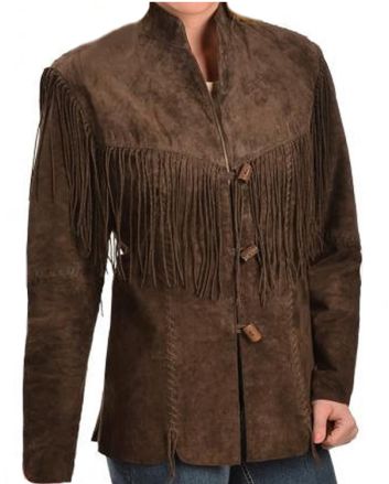 Pure Leather Cowlady Suede Leather Jacket Western Fringes Beads