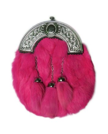 Custom Pink Full Dress Rabbit Fur Sporrans Celtic Cantle