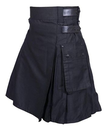Simple Black Utility kilt with Leather Strap