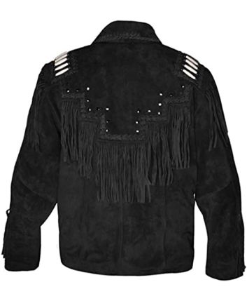Unique Style Black Leather Jacket Frings Front, Back, Shoulders & Sleeves