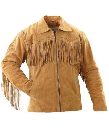 Western Cowboy Fringes Beads  Leather Jacket