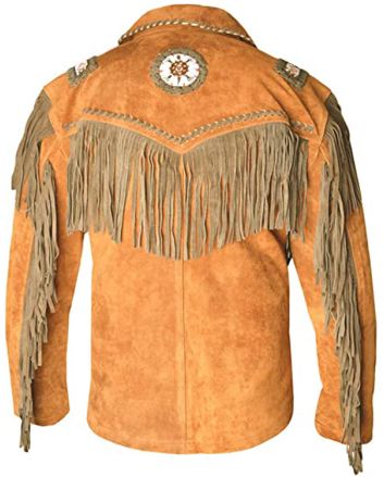 Western Cowboy Leather Jacket With Frings and Beads 