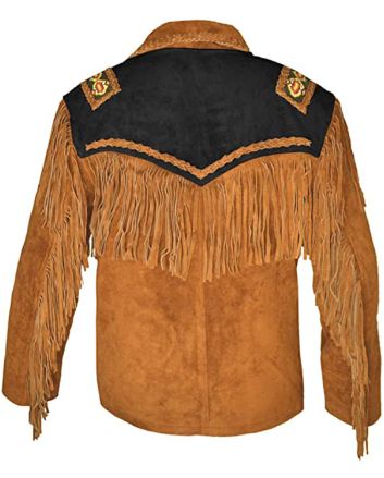Western Jacket Leather Brown with Fringed   Beads