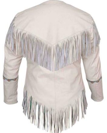 Women's Western American New Style Cow Leather Jacket with Fringes and Bones