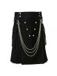 Black Utility Kilt With Silver Chains