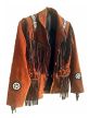  Classyak Men's Western Fringed and Beaded Brown Suede Leather Coat 