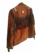  Classyak Men's Western Fringed and Beaded Brown Suede Leather Coat  for sale