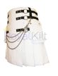 Cutom Made White Kilt With Black Stitches & Chains-stylish kilt