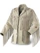 Men's New Beige Western Cow Boy Suede Cow Leather Jacket With Fringe