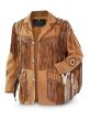 Men's Traditional Cowboy Western Leather Jacket Coat with Fringe 