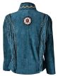 Mens Western Cowboy Real Suede Blue Leather Jacket
