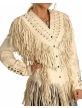Native American Western Women's Cow Leather Jacket with Fringe and bone