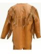 Native Style Fringes & Beads Brown Cowhide Leather Pullover Shirt