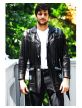 New Mens Black Cowboy Leather Jacket Fringes Beads Patches