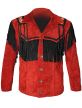 New Mens Leather Western Jacket With Black Frings