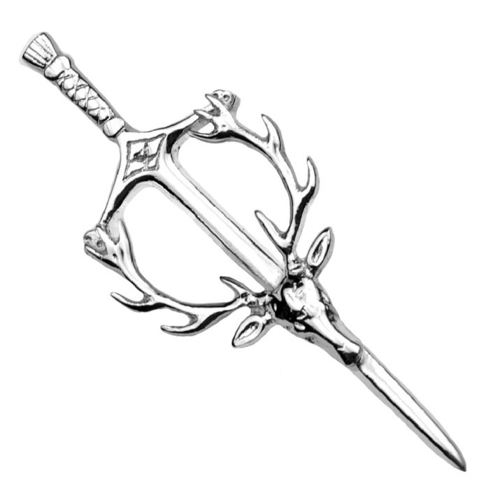Thistle With Stags Head Kilt Pin Chrome Finish Wedding Event