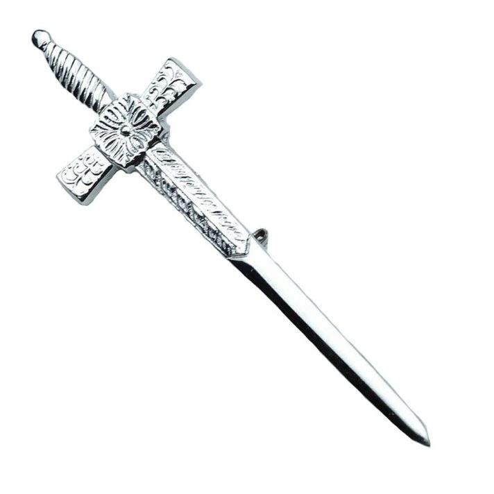 Sword Masonic Head Kilt Pin Celtic Design Chrome Finish