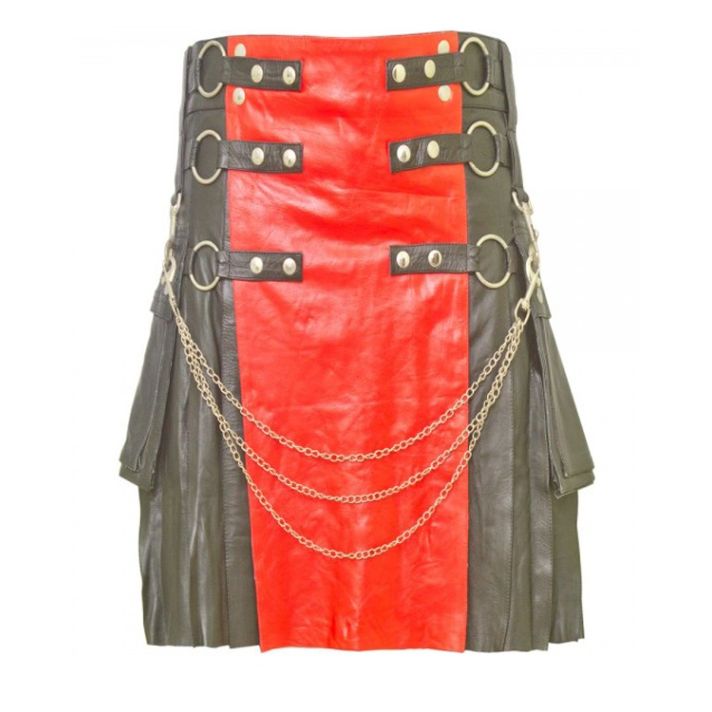 Black Leather Kilt with Red Apron