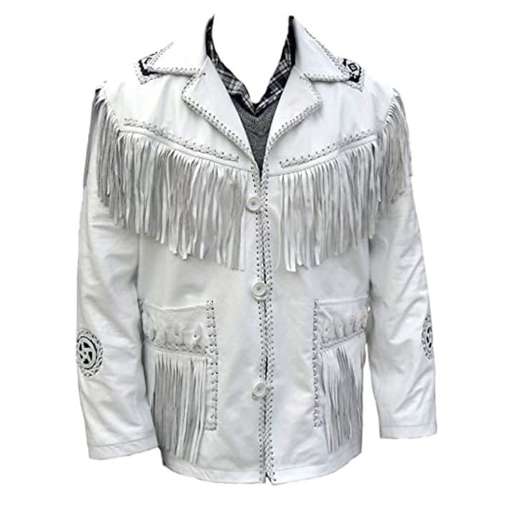  Classyak Western Cowboy Real Leather Jacket, Fringed & Beaded, Xs-5xl 