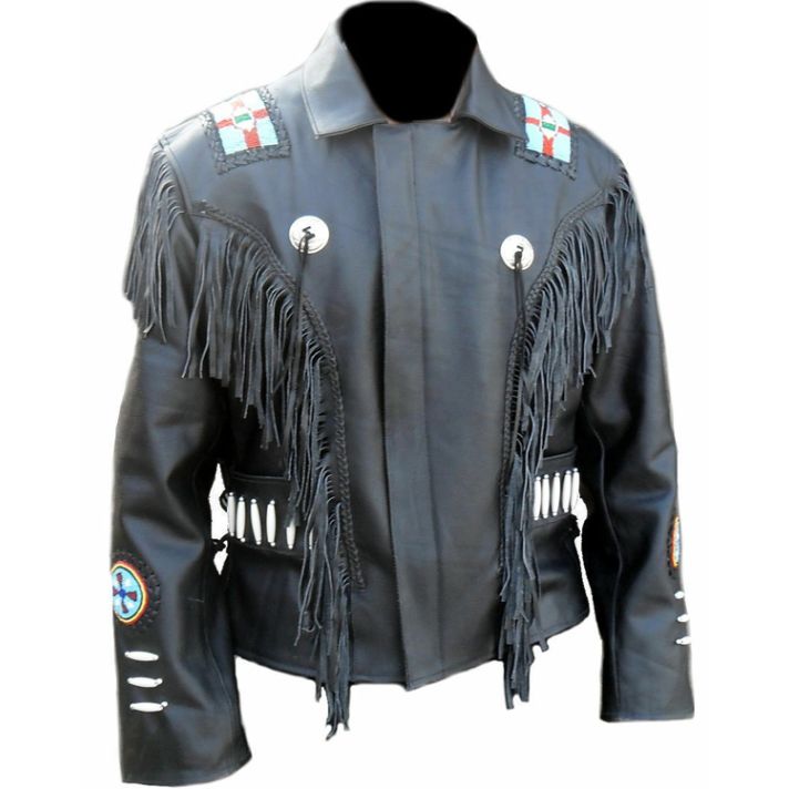 Cowboy Real Leather Wear Western Fringe Beads Hand Made Coat Jacket