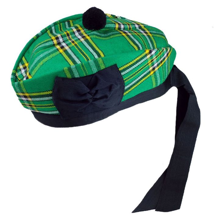 Irish Glengarry with Black Pompom Wool Scottish Kilt Hat