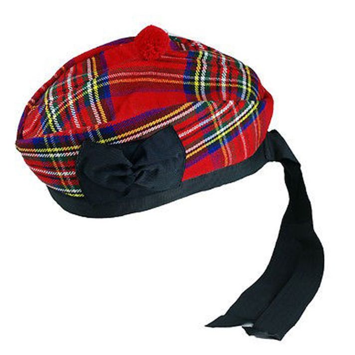 Royal Stewart Glengarry with Red Pompom Wool Scottish Kilt Hat Highland Wear