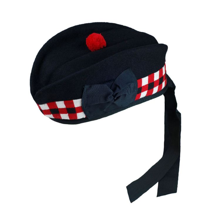 Red Black White Diced Wool Scottish Kilt Hat