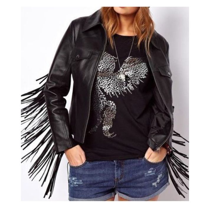 Hot Women Suede Leather Jacket Western Fringes Beads