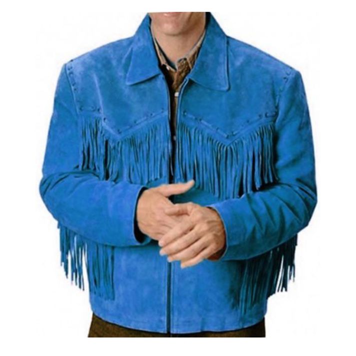 Leather Jacket Western Wear Cowboy Coat Fringe Bead & Bones Work