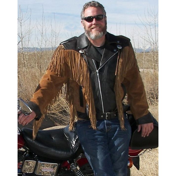 Men Western  Quality Suede Leather Cowboy Jacket-for sale