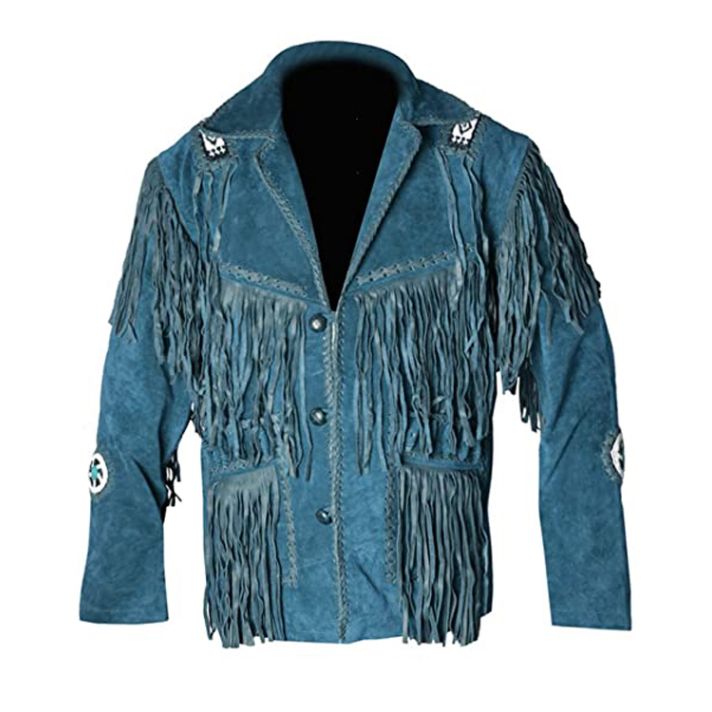 Western Cowboy Men's Fringed Suede Leather Jacket for sale