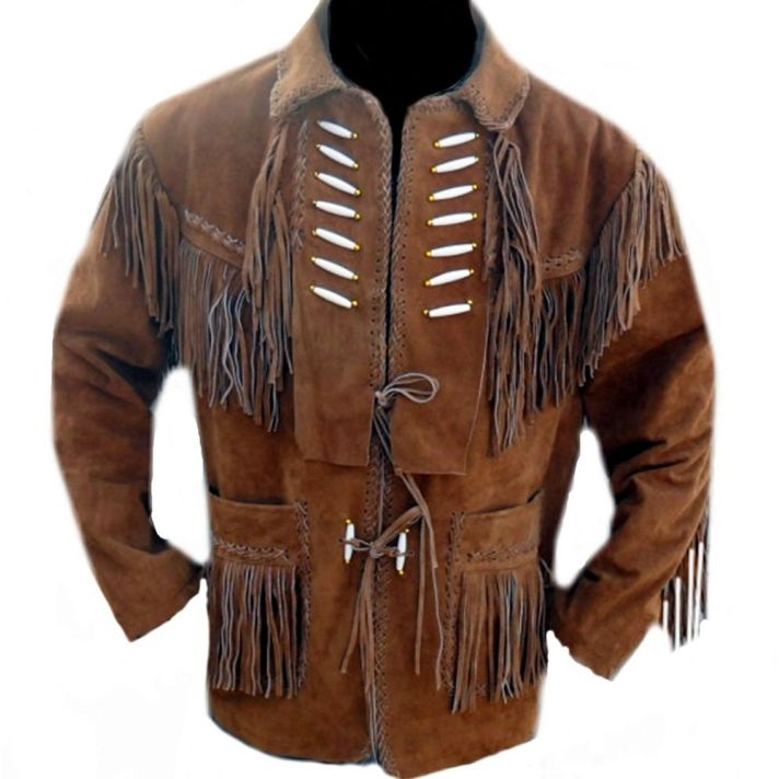 Overland Native Western Suede Leather Cowboy Fringe Bead Coat Jacket