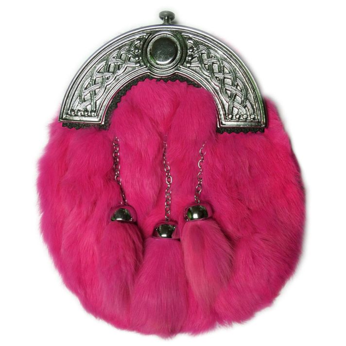 Custom Pink Full Dress Rabbit Fur Sporrans Celtic Cantle