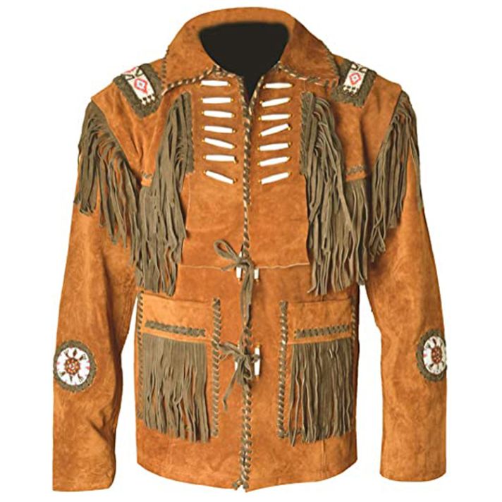 Western Cowboy Leather Jacket With Frings and Beads 